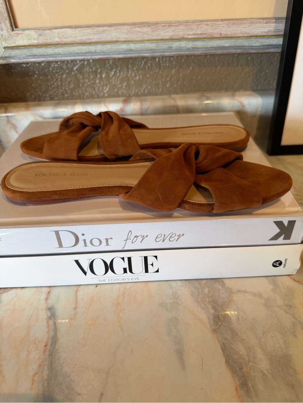 Veronica Beard Cognac Knot-Front Suede Slide Mules - Picture 3 of 7
